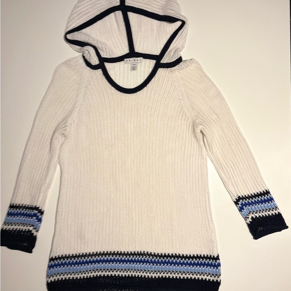 Tribal Fashion Coastal Ribbed Knit Hooded Sweater Size Medium